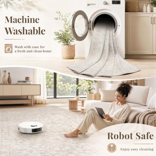 5x7 Area Rugs for Living Room: Boho Vintage Washable Rug Non-Slip Soft Stain Repellent Area Rugs Indoor Low-Pile Carpet for Bedroom Nursery Office Dining Room Playroom Farmhouse (Beige, 5'x7') - Image 5