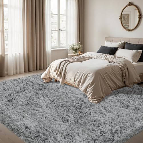 4x6 Area Rug for Living Room,Light Gray Fluffy Shag Non-Slip Bedroom Rugs - Image 2