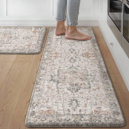 GENIMO Anti Fatigue Kitchen Mats for Floor 2PCS, Standing Rugs,GrayTaupe by GENIMO
