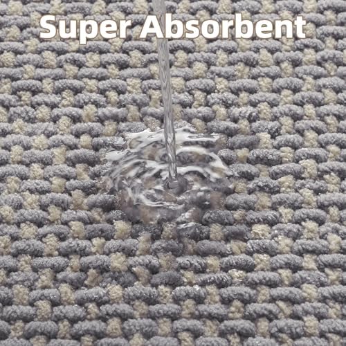 PADOOR-Bath Mat-Super Absorbent Chenille Bathroom Mats-Rubber Backed Bath Mats for Bathroom Non Slip, Easy Clean Bathroom Rugs Front of Bathtub,Shower Room,Sink-17×28, Grey&Beige - Image 3