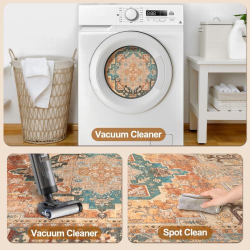 2x10 Washable Runner Rug for Hallways, Oriental Non Slip Runners Orange - Image 4