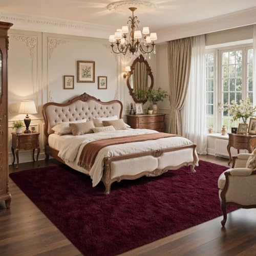 6x9 Red Area Rugs for Living Room Shag Fur Rug,Modern Non-Slip Soft Plush Carpets for Girls Woman Female Wedding Bedroom Home Décor Aesthetic Dark - Image 3