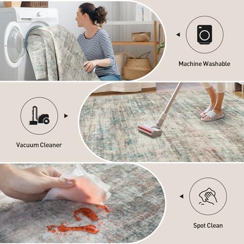 5x7 Area Rugs for Living Room: Washable Abstract Multi Color Bedroom Carpet - Image 3