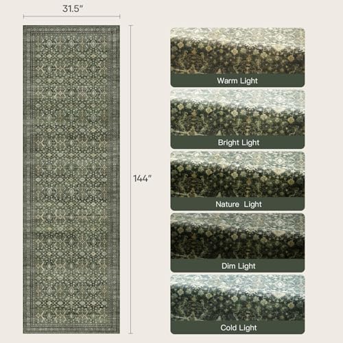2'6"x12' Area Rugs for Hallways, Green Washable Non-Slip Kitchen Runner Rug - Image 2