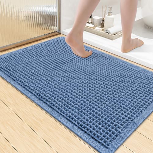 Smiry Waffle Bath Mat 36X24, Extra Soft Absorbent Bathroom Rugs, Blue by Smiry