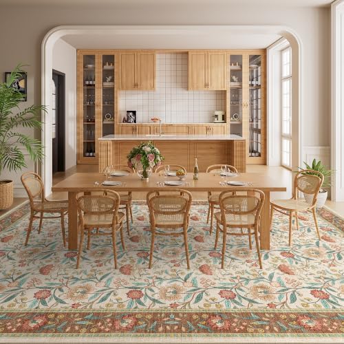 DUKINO 10x14 Area Rugs for Living Room, Washable Vintage Floral Rug, Brown - Image 5