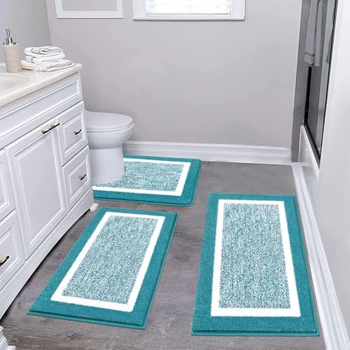 Pauwer 3 Piece Bathroom Rug Set, Non Slip Washable Bath Mat, Aqua Blue by Pauwer