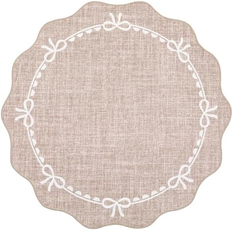 GarveeHome 5ft Round Rugs Washable Scalloped Bow Rug for Bedroom, Camel - Image 4