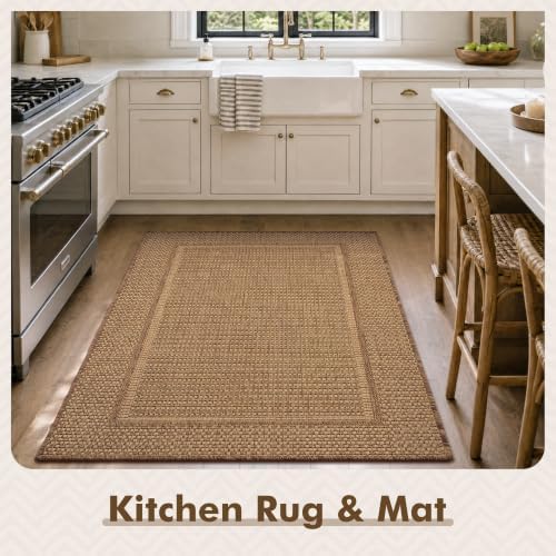 MontVoo-3x5 Outdoor Rug Porch Entryway Rug-Polypropylene Indoor Outdoor Rugs for Entryway Kitchen Balcony Patio, Textured Weave, Durable, Fade-Resistant, Non-Shedding, Modern Neutral Brown - Image 3