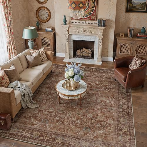 HUGEAR 8x10 Brick Red Vintage Floral Washable Area Rug for Living Room - Image 3