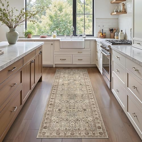Bavni 2x5 Kitchen Runner Rug, Washable Non Slip, Cream Brown by BAVNI
