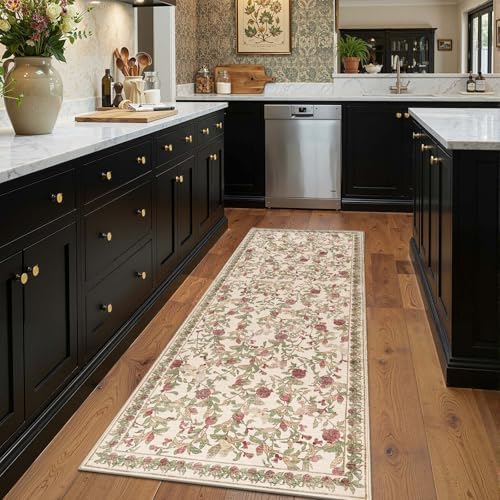 jinchan 3x8 Runner Rug Floral Vintage Washable Area Rug, Red/Green - Image 4
