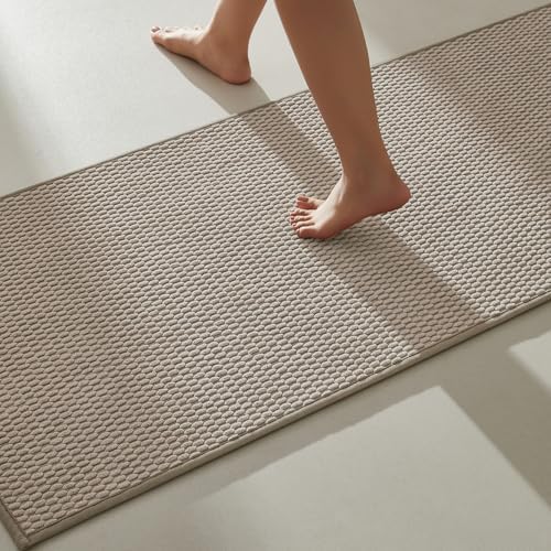 TYUU Bathroom Runner Rugs, Long Bath Mat Runner Washable Thin Quick Dry Low Pile Bathroom Runner Rugs Non Slip, Beige 16"x60" by TYUU