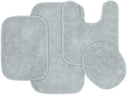 Garland Rug Traditional Nylon Washable Platinum Gray 4 Piece Set - Lid, Contour, 2 Bath Rugs - Soft, Absorbent, and Stylish for Your Bathroom by Garland+Rug