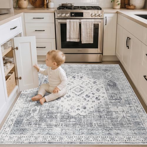 Vintgae Square Area Rug 4x4 - Washable Non Slip Living Room Entry Square Rugs Indoor Low Pile Stain Resistant Carpet for Bedroom Nursery Ultra-Soft Home Decor Floor Mat 4x4 Grey - Image 2