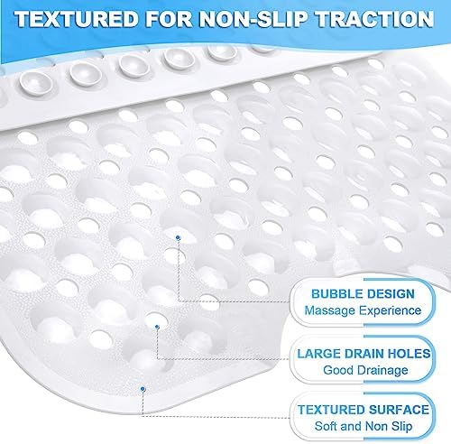 Bathtub and Shower Mats, 40x16 Inch Extra Large Non Slip Soft Bath Tub Mat with Suction Cups and Drain Holes for Bathroom Floor and Keep Tubs Clean, Machine Washable, White - Image 2