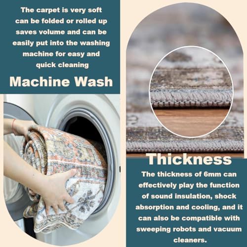 CHAMPLANT Washable Area Rug 2'x3' Door Mat Vintage Distressed Doormat Indoor Entrance Traditional Thin Rug Floral Print Non Slip Carpet for Kitchen Bathroom Bedroom Living Room - Image 4