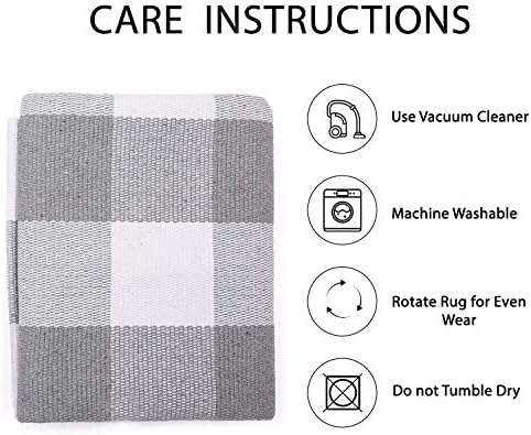 IOHOUZE 4x6 Buffalo Plaid Outdoor Rug, Washable Front Porch, Grey White - Image 6