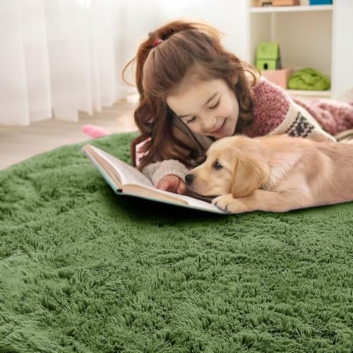 OLANLY Green Round Rugs for Bedroom - Machine Washable, 6 ft Circle Area Rugs for Living Room, Soft and Fluffy Shaggy Carpet for Teen Girl and Boys, Nursery Rooms, Dorms, Home Decor Aesthetic - Image 7