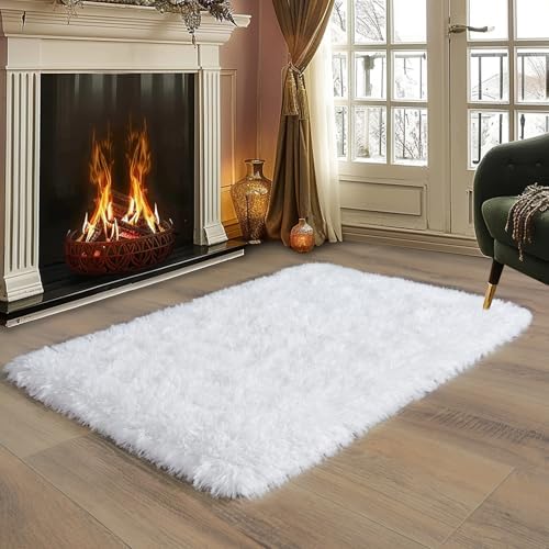 2x3 Small White Fluffy Rug for Bedroom Bedside Entryway Washable Non-Slip - Image 4