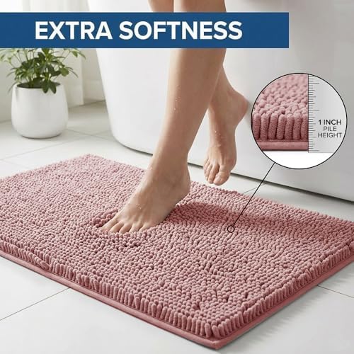 Bathroom Rugs Sets 2 Piece,Super Absorbent Chenille Bath Mats and U-Shaped Toilet Rug,Strong PVC Non Slip Backing,Microfiber Washable Dry Quickly Bath Mats for Bathroom(20"x32"+20"x20"U, Dusty Rose) - Image 3