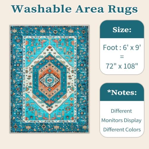 SERISSA 6x9 Washable Non Slip Boho Area Rug for Living Room，Blue - Image 6