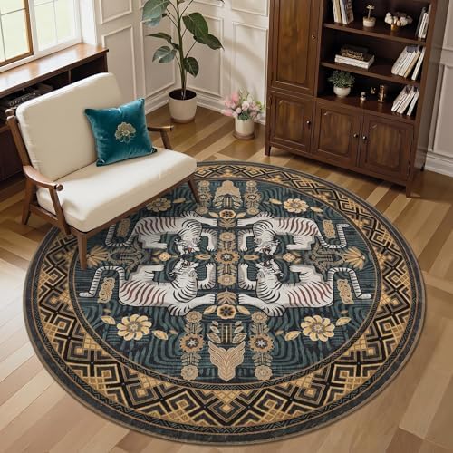 GarveeHome Tiger Round Area Rugs Boho Bedroom Non Slip Washable Vintage - Image 2