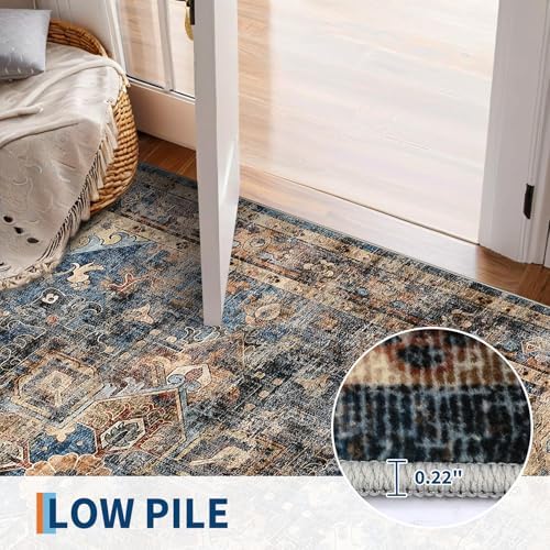 GarveeHome Washable Rug 2x3 Vintage Small Entryway Rugs Blue&Brown - Image 6