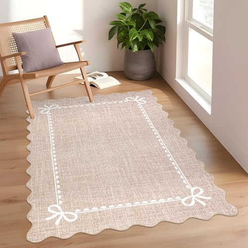 GarveeHome Scalloped Bow Rug 4x6 Washable Camel Rug for Bedroom Living Room by GarveeHome