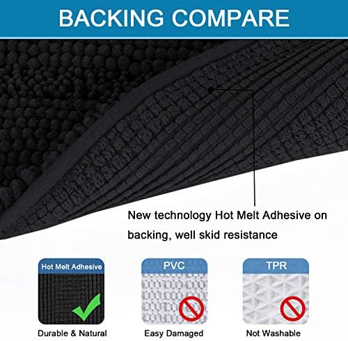 H.VERSAILTEX Bathroom Rugs Bath Rug Set 2 Piece Bathroom Contour Rug Toilet Mat Sets Non Slip Contour Bath Rug Set Ultra Thick Water Absorbent Striped Washable(20" x 32" Plus 20" x 20" U, Black) - Image 4