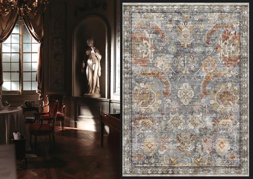 RUGSURE Washable Area Rugs - Perfect for Living Room, Bedroom, Kids Room, Nursery - Stain & Water Resistant Non-Slip, Pet & Child Friendly, Vintage Tribal Area Rugs (Turmeric and Grey, 6' x 9') - Image 2