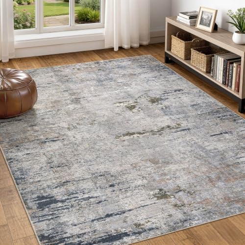 DMOYEST Area Rug Living Room Rugs - 6x9 Washable Large Soft Indoor Neutral Modern Abstract Low Pile Rug Carpet for Bedroom Dining Room Farmhouse Home Office - Blue/Grey/Brown by DMOYEST