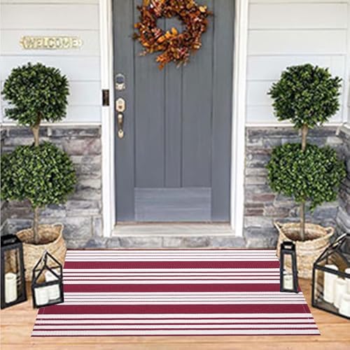 BUAGETUP Red and White Outdoor Rug 24"x51"Washable Front Porch Rug - Image 7