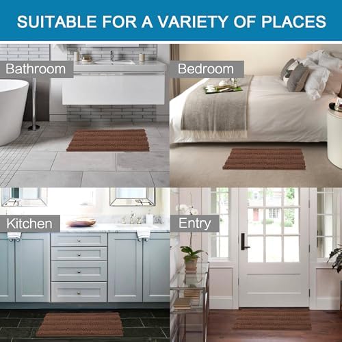 H.VERSAILTEX 2 Piece Bathroom Set Extra Thick Chenille Striped Pattern Bath Rugs for Bathroom Non Slip Soft Plush Shaggy Bath Mats for Floor(Caramel, 32 x 20 Plus 24 x 17 - Inches) - Image 6