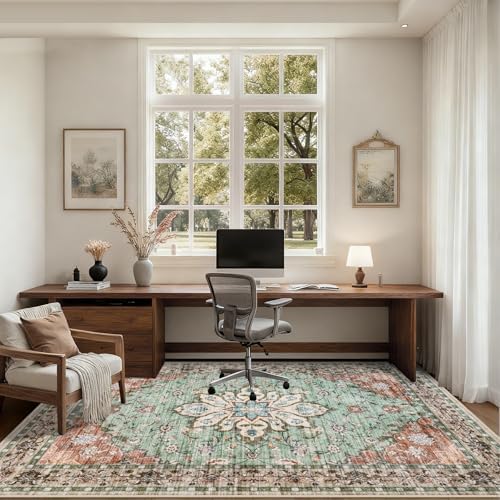 10x12 Area Rugs Living Room: Washable Rug for Bedroom Brown Green - Image 5