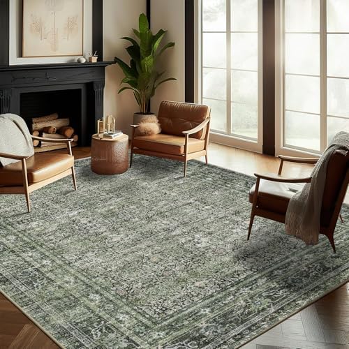 CHAMPLANT Washable Area Rug 8'x10' Retro Boho Design Non-Shedding Non-Slip Easy Care Ideal for High Traffic Areas in Living Room Bedroom Office Coffee Table Kitchen Large Carpet by CHAMPLANT