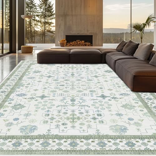 Area Rug for Living Room 10x12 Washable (Pale Sage Misty Blue) - Image 3
