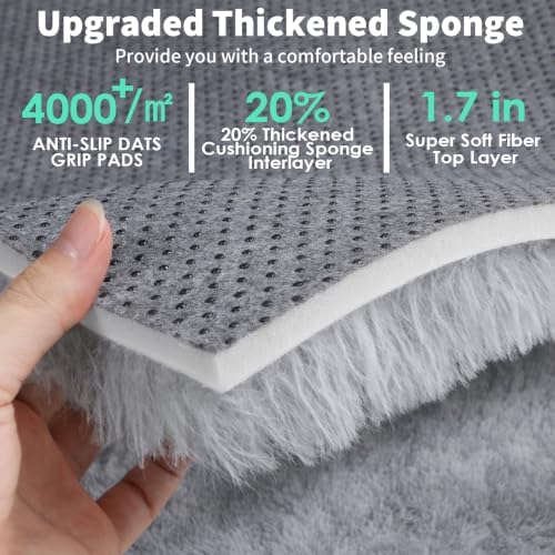 Area Rugs for Living Room Bedroom, 5x8 Fluffy Tie-Dyed Light Grey Shag Rug - Image 4