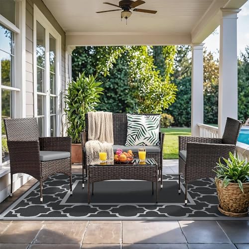 GENIMO Outdoor Rug, Waterproof Plastic Rugs for Patio, 5'x8' Black Grey - Image 2