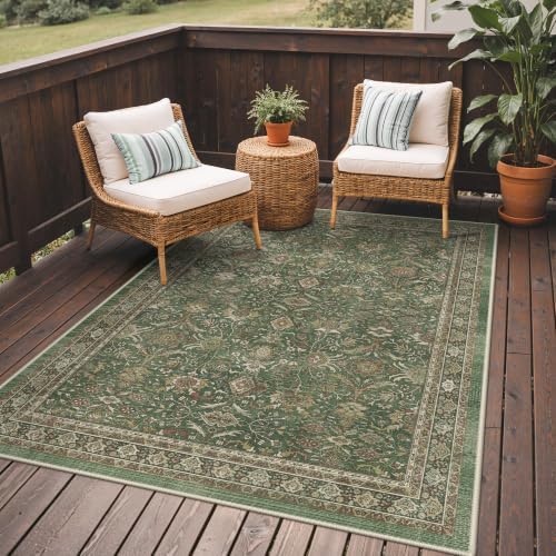GENIMO Indoor Outdoor Rug, Washable for Patio and Deck, Olive Green, 5x8 - Image 4
