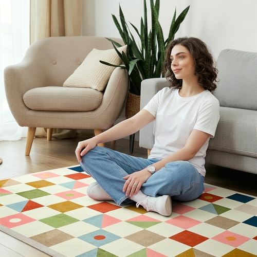 Terrug Multicolored Geometric Checkered Rug for Living Room, 5x7 Area Rugs - Image 4