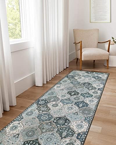 Lahome Moroccan Washable Runner Rug, 2x6 Blue Kitchen Runners for Hallways by Lahome