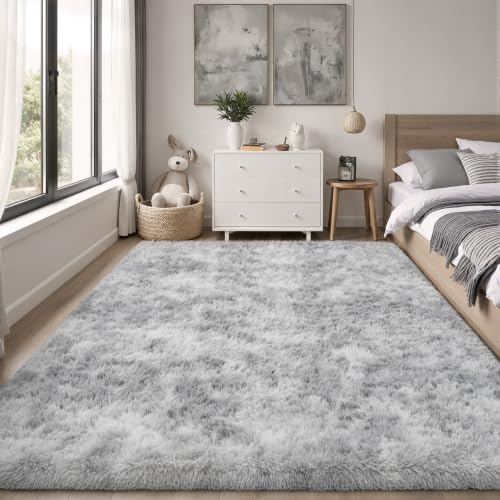 PLHXFR 6x9 Area Rugs Living Room: Fluffy Bedroom Shag Rug Light Grey - Image 2