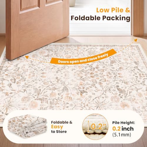SameBed Washable 2x3 Entryway Area Rug, Vintage Kitchen Rug Cream Beige - Image 7