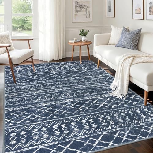 KUTA Area Rug 5x7 Navy Blue, Washable Boho Living Room Moroccan Rugs by KUTA