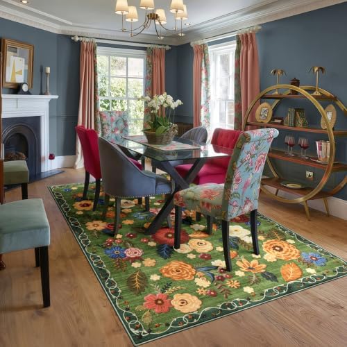 Washable 5x8 Area Rug, Green Boho Floral Non-Slip for Living Room, Bedroom - Image 5