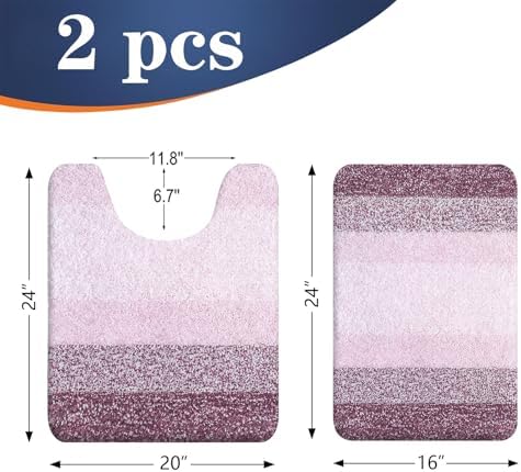 OLANLY Micorfiber Bathroom Rug Set 2 Piece, Soft Absorbent Bath Mats, Mauve - Image 2