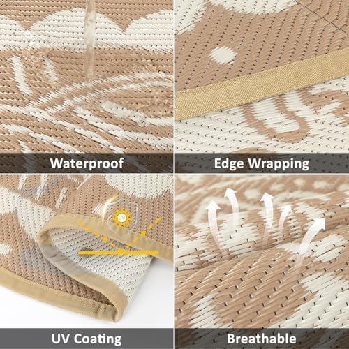 Pauwer Waterproof Outdoor Rug 9x12, Plastic Straw Patio Mat, Paisley Brown - Image 3