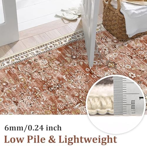 Yamaziot 2x10 Washable Hallway Runner Rug Non Slip Floral Carpet, Brick-red - Image 3