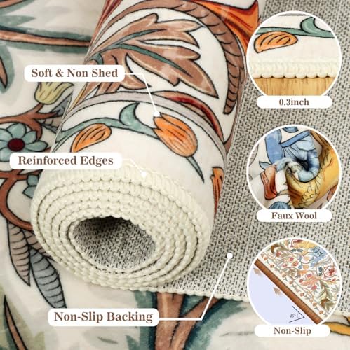 nesrt Boho Bird Runner Rug 3x10Ft for Hallway, Washable Long Kitchen Rug Runner Non-Slip, Thin Low Profile Indoor Farmhouse Entryway Floor Carpets for Doorway Entryway Home Decoration (White) - Image 6
